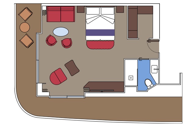 MSC World Europa I Grand Suite Aurea mit Terrasse, Grundriss