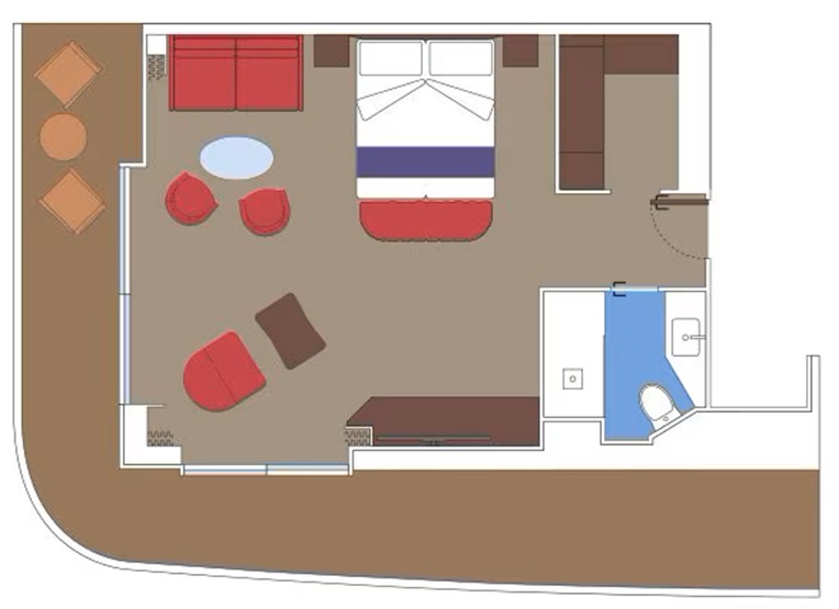 MSC World America I Premium Balkonkabine Aurea, Grundriss