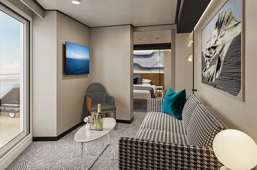 Norwegian Aqua I Suite mit Hauptschlafzimmer und großem Balkon, Bug