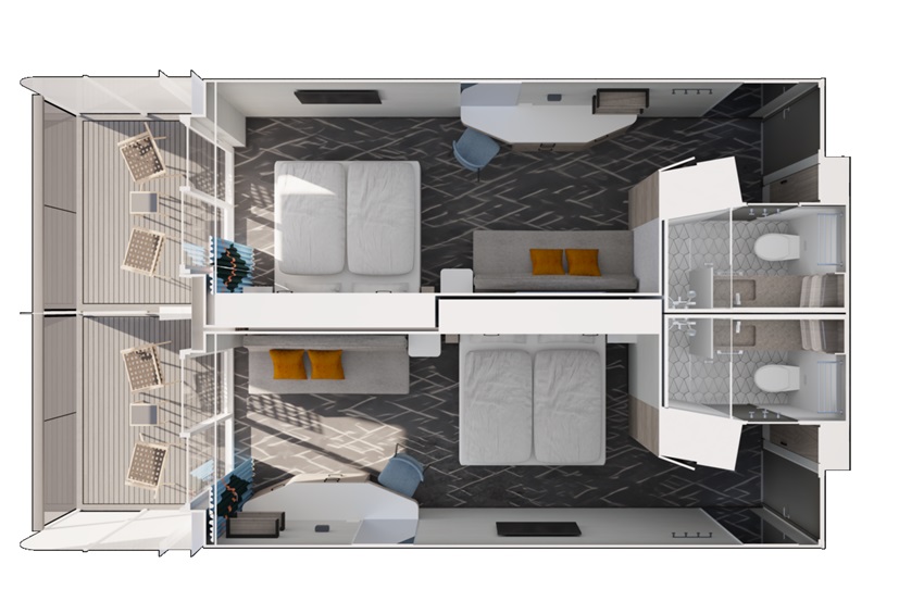 MeinSchiff Flow I Balkonkabine Kategorie A, Grundriss