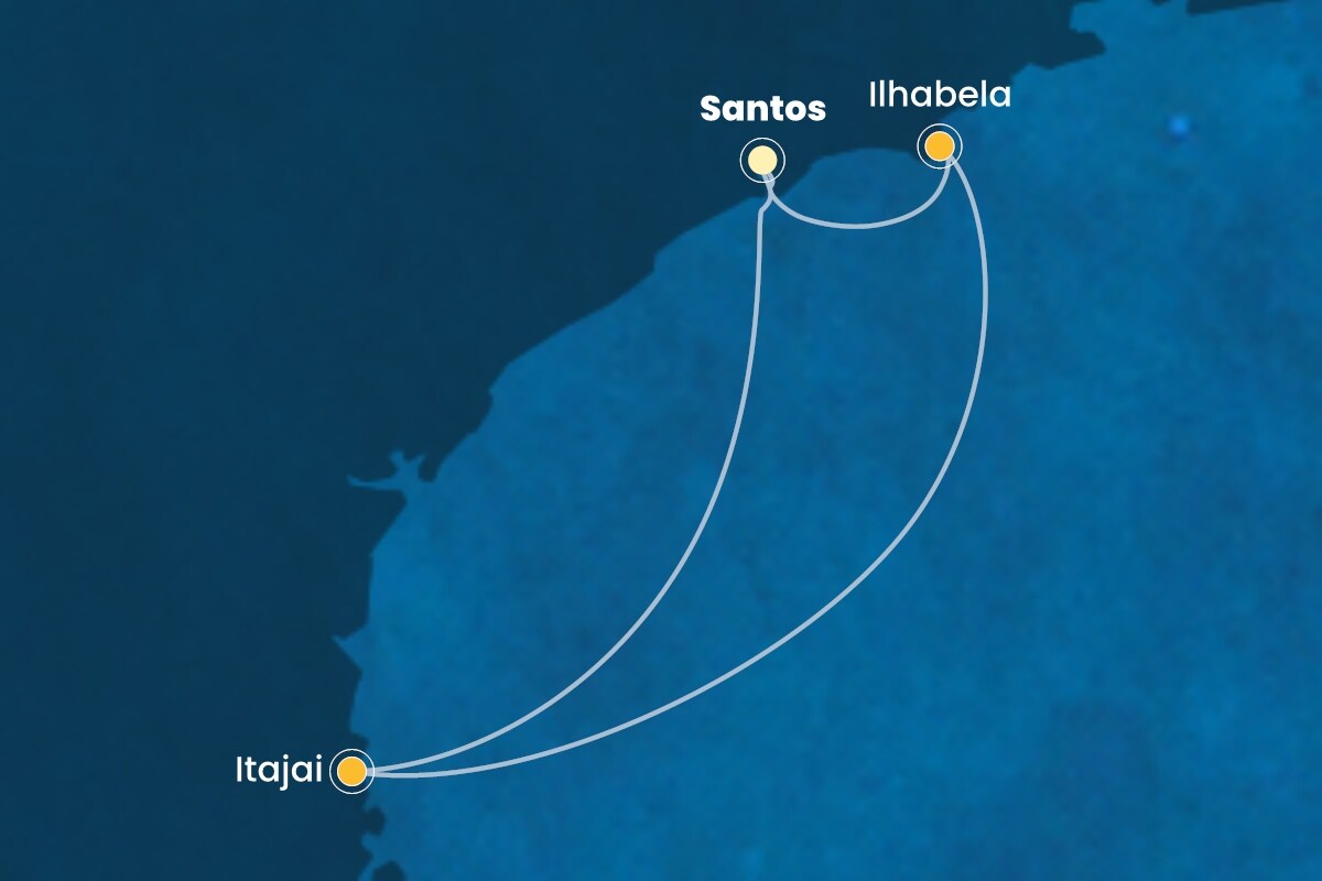 Reiseroute der Costa Diadema am 14.12.2025, ab Santos (Sao Paulo), 4 Nächte