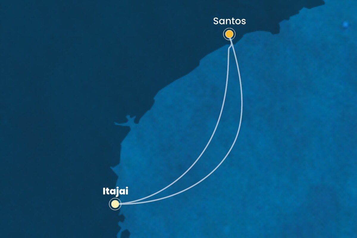 Reiseroute der Costa Diadema am 17.12.2025, ab Itajai, 3 Nächte