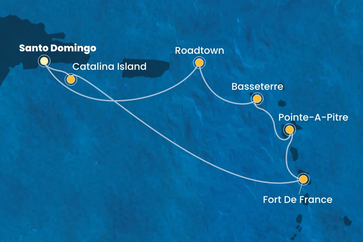 Reiseroute der Costa Fascinosa am 08.12.2025, ab Santo Domingo, 7 Nächte