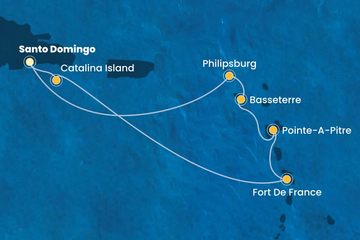 Reiseroute der Costa Fascinosa am 19.01.2026, ab Santo Domingo, 7 Nächte