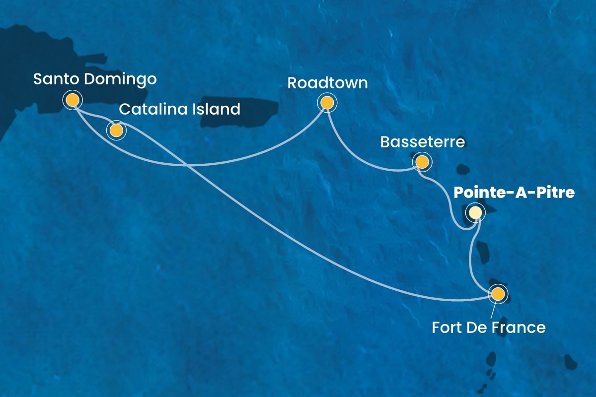 Reiseroute der Costa Fascinosa am 09.01.2026, ab Pointe-a-Pitre, 7 Nächte