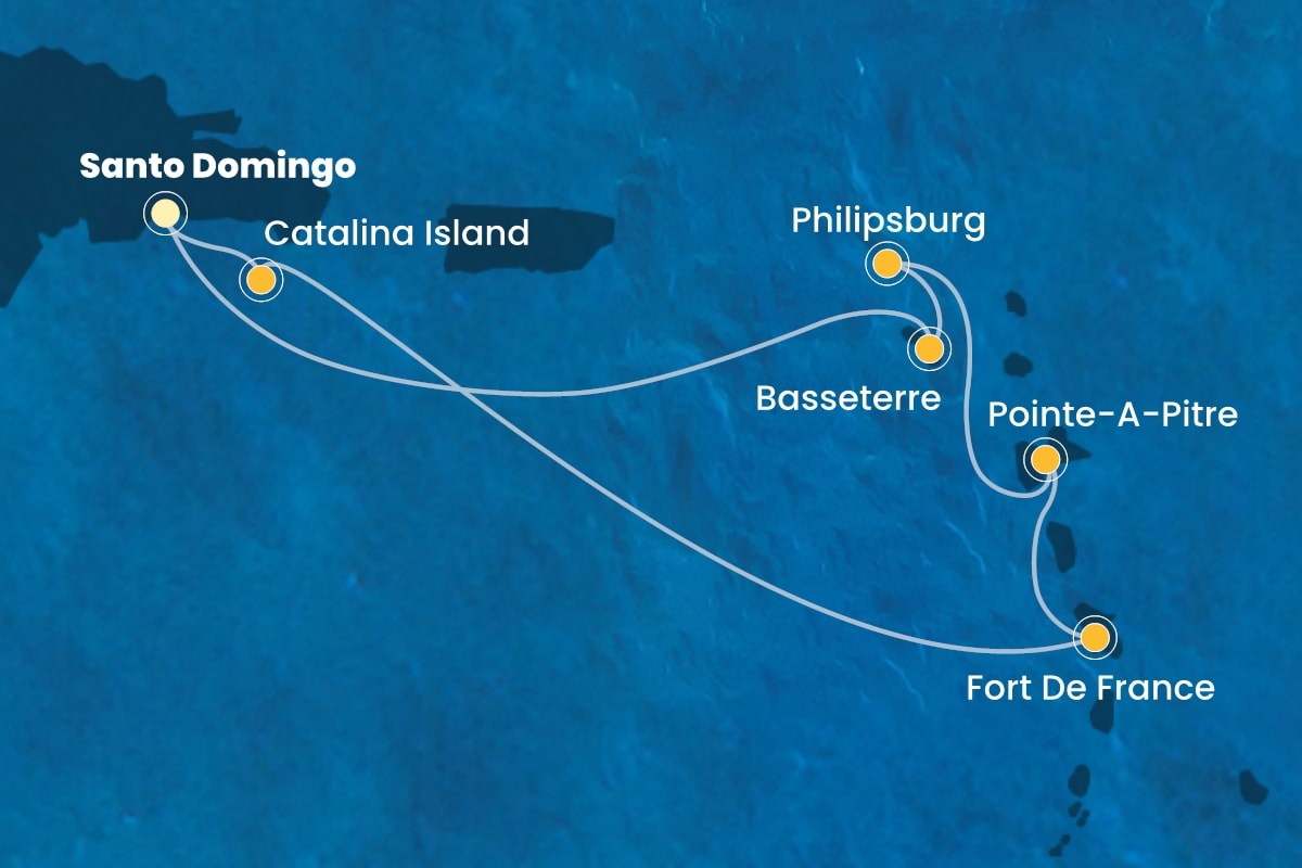 Reiseroute der Costa Fascinosa am 15.12.2025, ab Santo Domingo, 7 Nächte