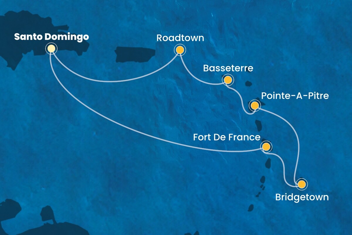 Reiseroute der Costa Fascinosa am 22.12.2025, ab Santo Domingo, 7 Nächte