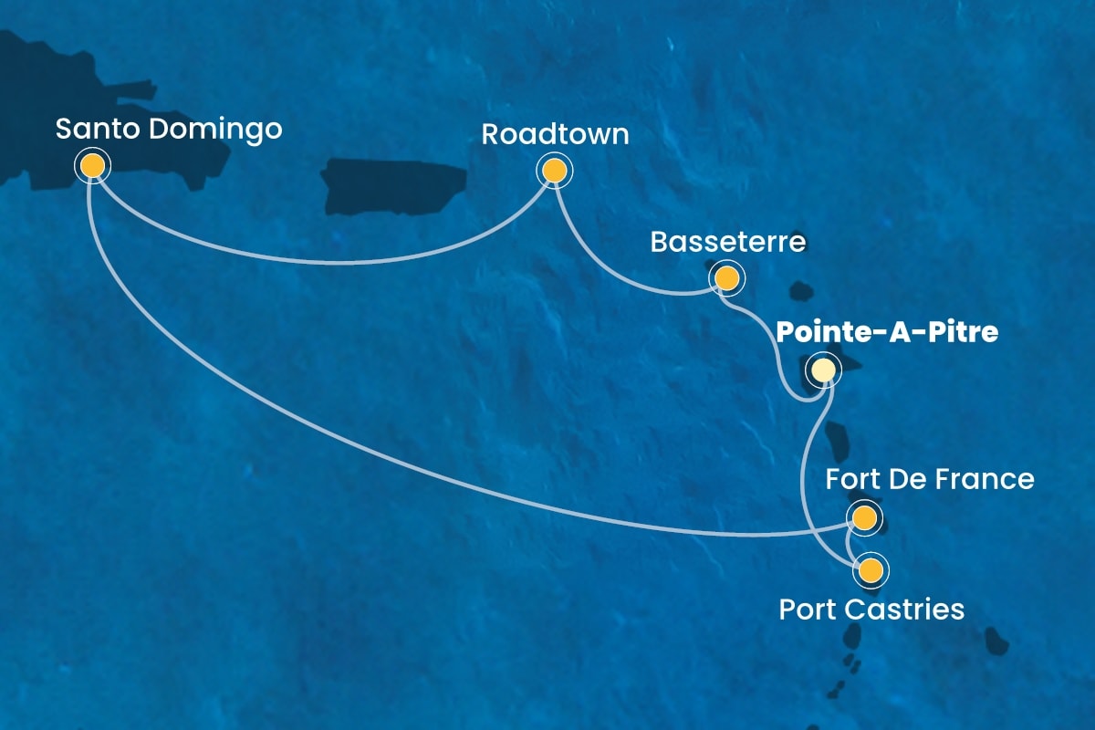 Reiseroute der Costa Fascinosa am 26.12.2025, ab Pointe-a-Pitre, 7 Nächte