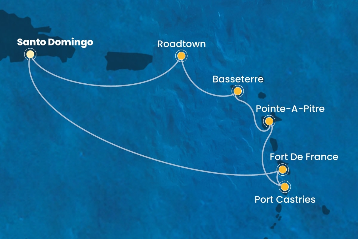 Reiseroute der Costa Fascinosa am 29.12.2025, ab Santo Domingo, 7 Nächte