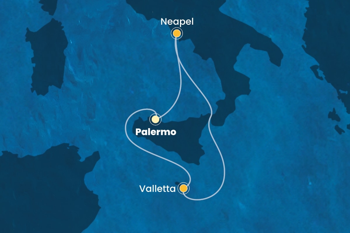 Reiseroute der Costa Fascinosa am 24.09.2025, ab Palermo, 4 Nächte