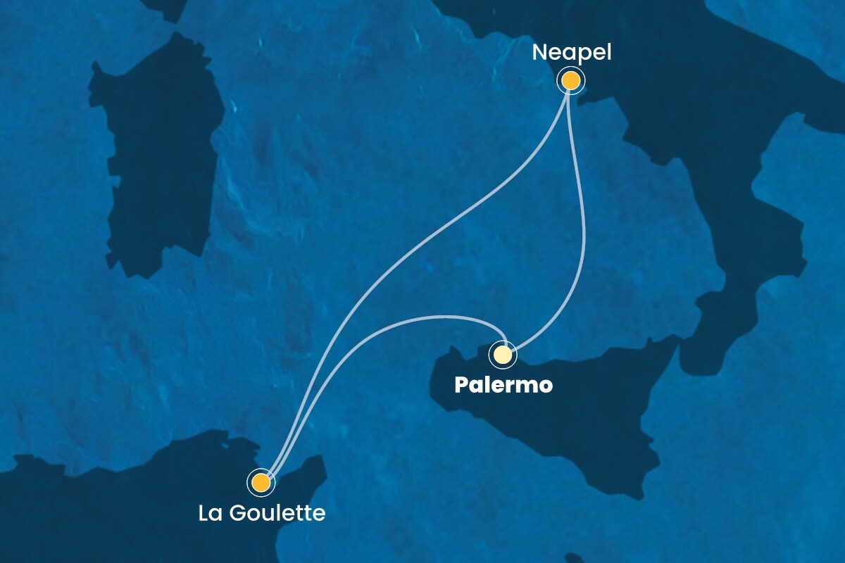 Reiseroute der Costa Fascinosa am 28.09.2025, ab Palermo, 4 Nächte