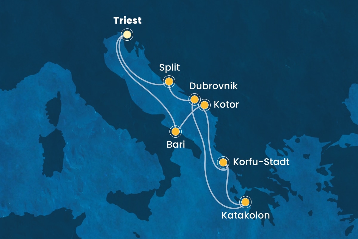 Reiseroute der Costa Deliziosa am 04.10.2025, ab Triest, 7 Nächte