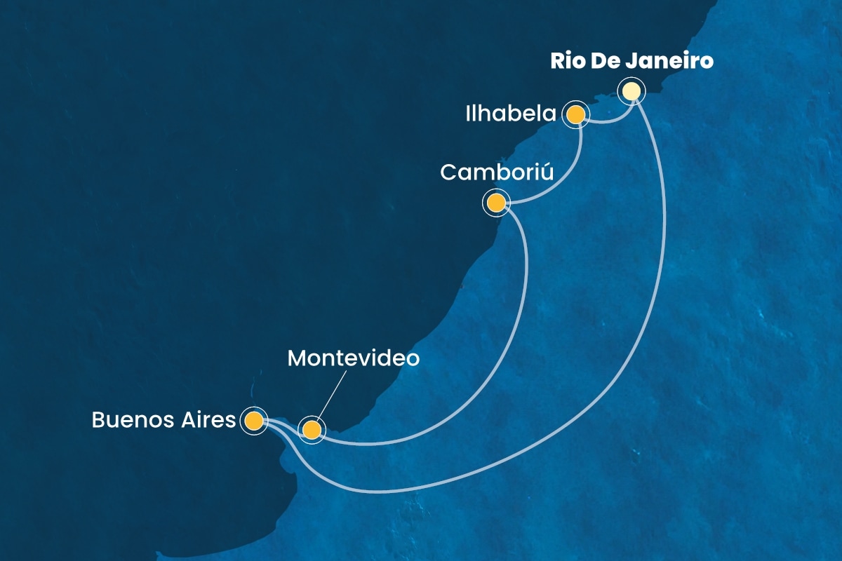 Reiseroute der Costa Favolosa am 10.01.2026, ab Rio de Janeiro, 8 Nächte