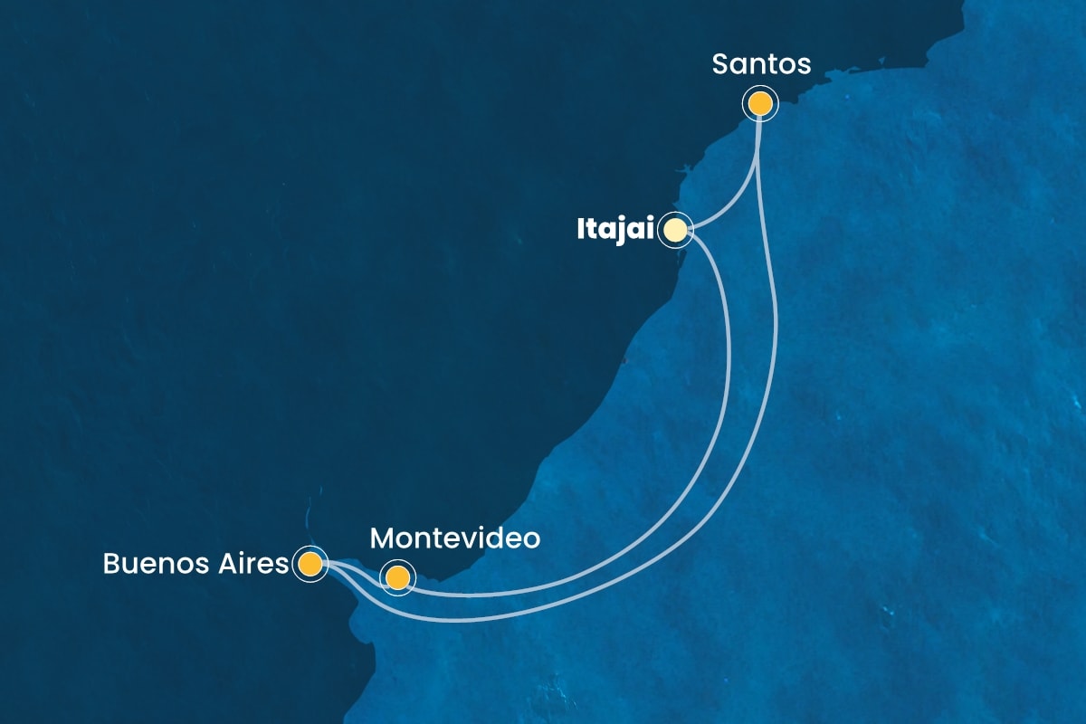 Reiseroute der Costa Diadema am 20.12.2025, ab Itajai, 7 Nächte