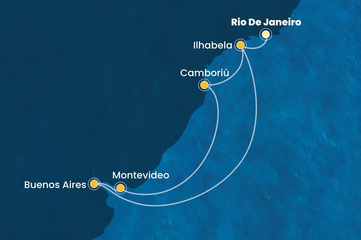 Reiseroute der Costa Favolosa am 01.01.2026, ab Rio de Janeiro, 9 Nächte