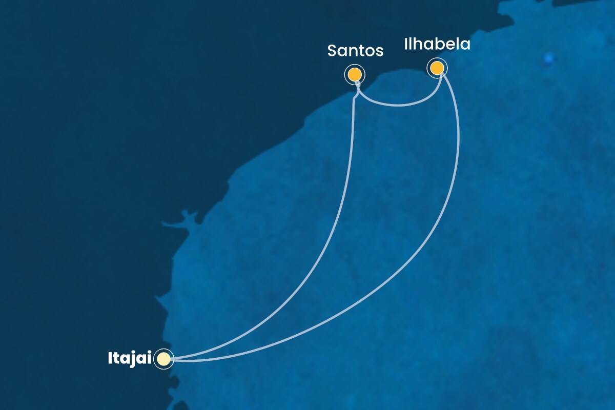 Reiseroute der Costa Diadema am 28.03.2026, ab Itajai, 4 Nächte