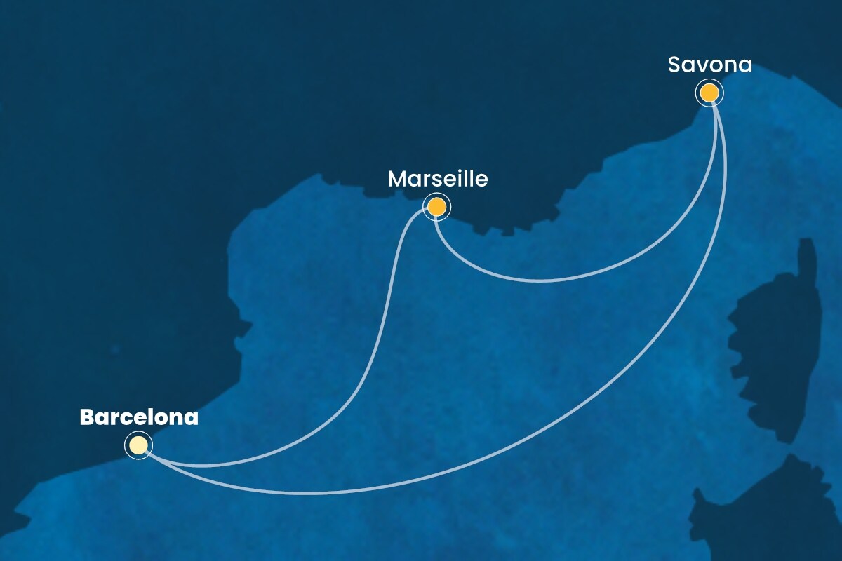 Reiseroute der Costa Fascinosa am 01.05.2026, ab Barcelona, 4 Nächte