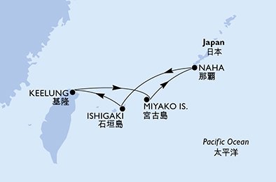 Reiseroute der MSC Bellissima am 31.12.2025, ab Keelung, 5 Nächte