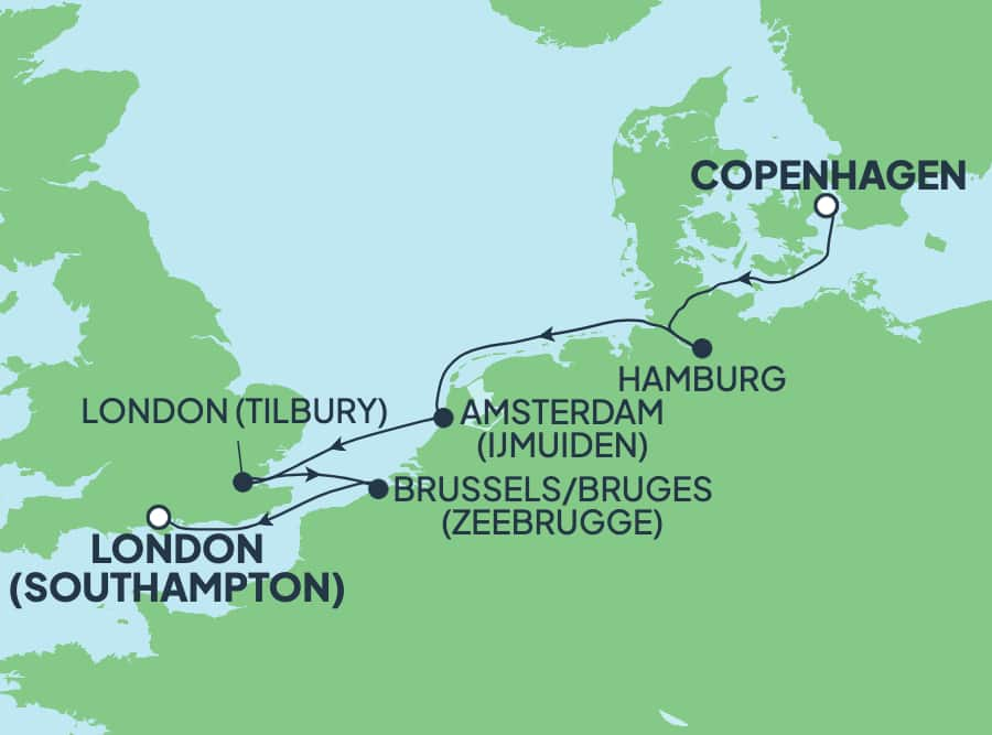 Reiseroute der Norwegian Sky am 10.05.2026, ab Kopenhagen, 7 Nächte