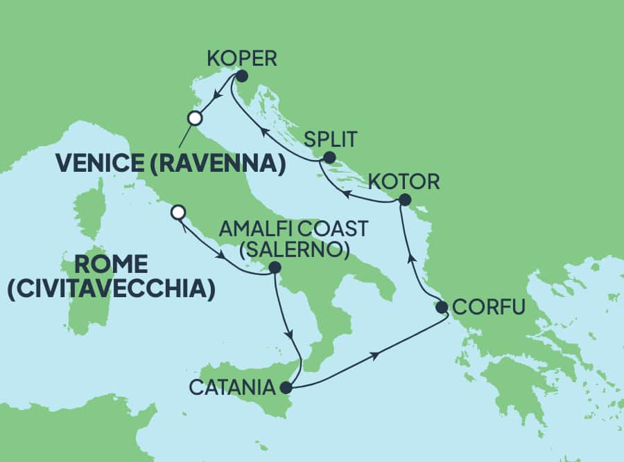 Reiseroute der Norwegian Gem am 14.06.2026, ab Civitavecchia, 7 Nächte