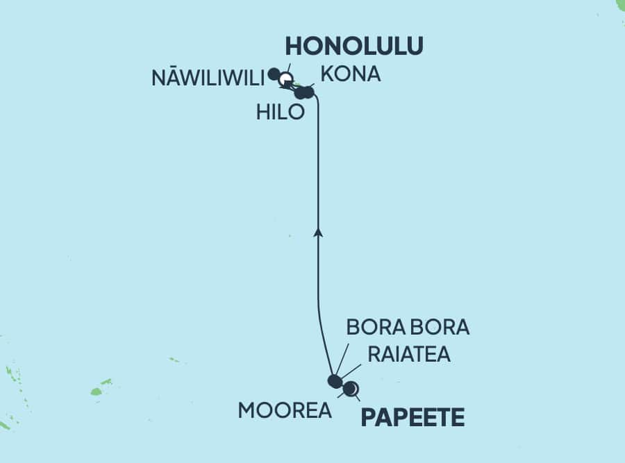 Reiseroute der Norwegian Spirit am 15.05.2026, ab Papeete (Tahiti), 12 Nächte