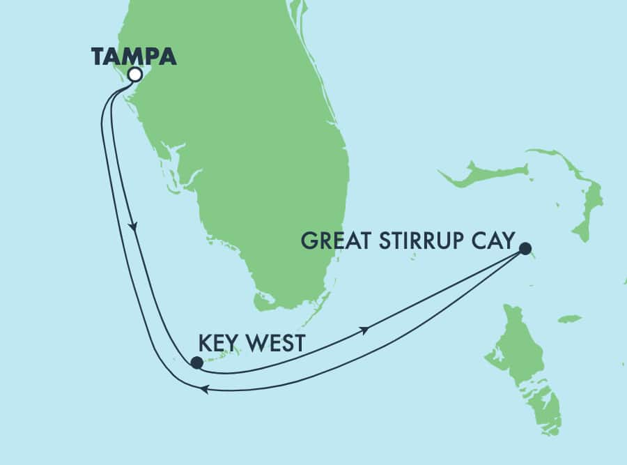 Reiseroute der Norwegian Star am 19.12.2025, ab Tampa, 5 Nächte