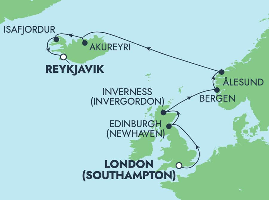 Reiseroute der Norwegian Sun am 13.04.2026, ab Singapur, 16 Nächte