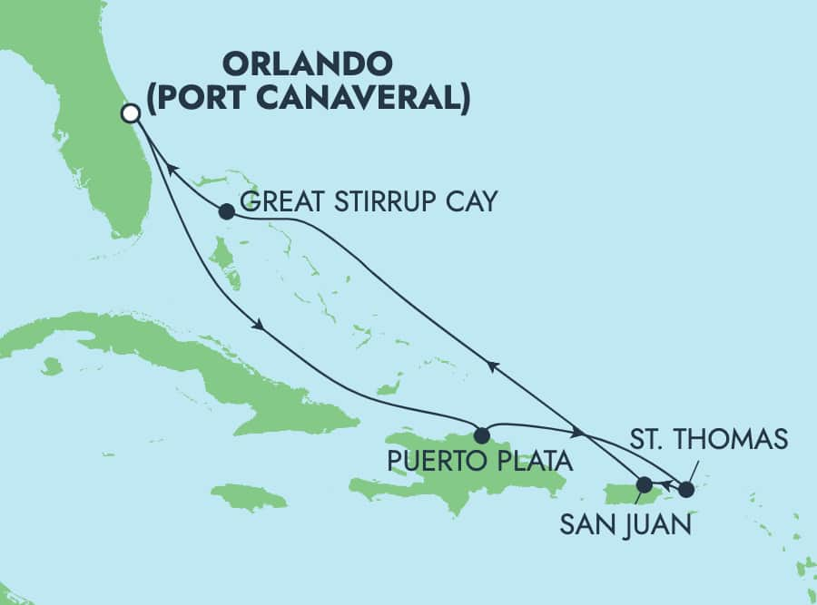 Reiseroute der Norwegian Joy am 27.02.2026, ab Port Canaveral, 7 Nächte