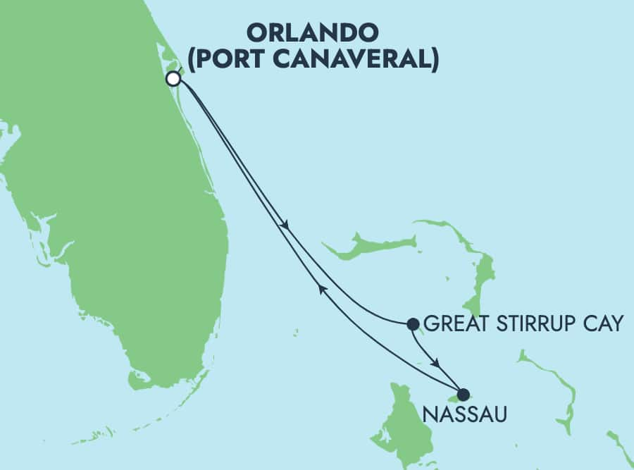 Reiseroute der Norwegian Joy am 26.12.2025, ab Port Canaveral, 4 Nächte