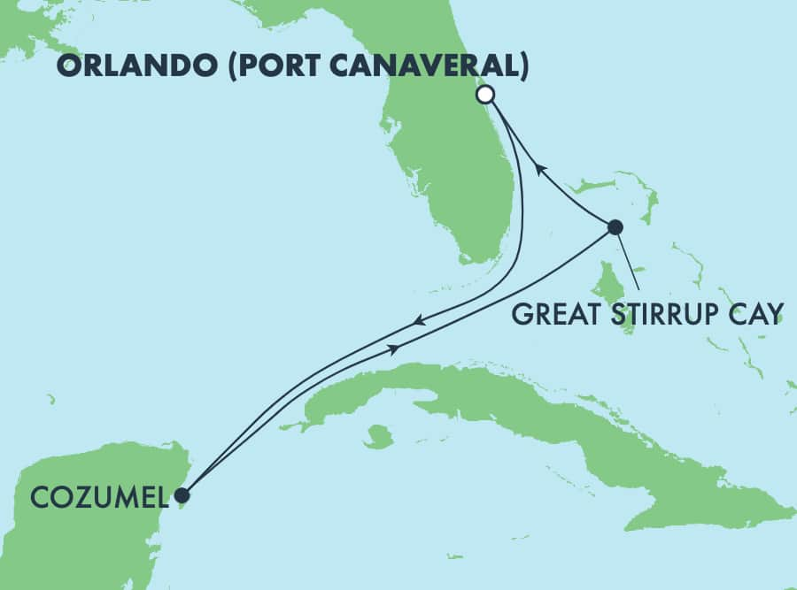 Reiseroute der Norwegian Joy am 12.12.2025, ab Port Canaveral, 5 Nächte