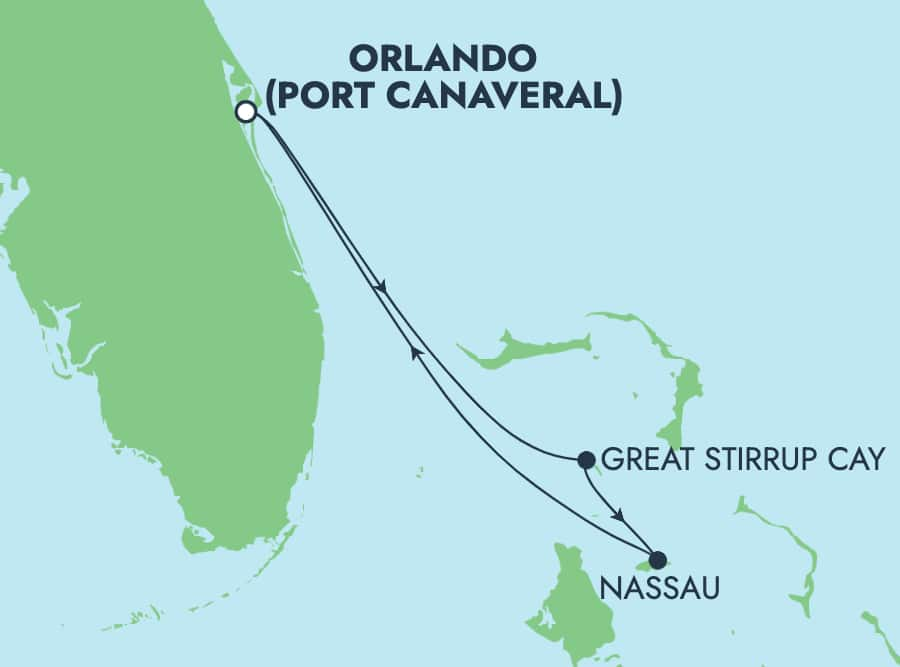 Reiseroute der Norwegian Joy am 29.11.2025, ab Port Canaveral, 3 Nächte