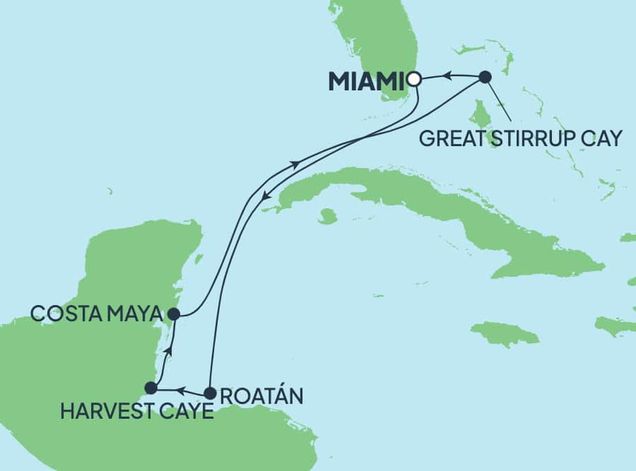 Reiseroute der Norwegian Encore am 20.12.2025, ab Miami, 7 Nächte