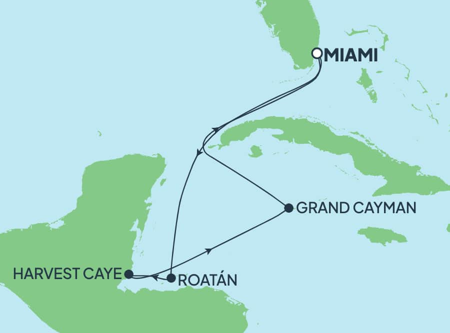 Reiseroute der Norwegian Encore am 29.11.2025, ab Miami, 7 Nächte