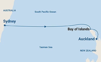 Reiseroute der Crown Princess am 04.11.2026, ab Sydney (AU), 5 Nächte