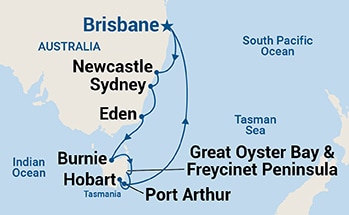 Reiseroute der Grand Princess am 20.01.2027, ab Brisbane, 12 Nächte