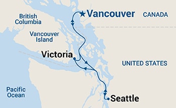 Reiseroute der Discovery Princess am 06.05.2026, ab Vancouver, 3 Nächte