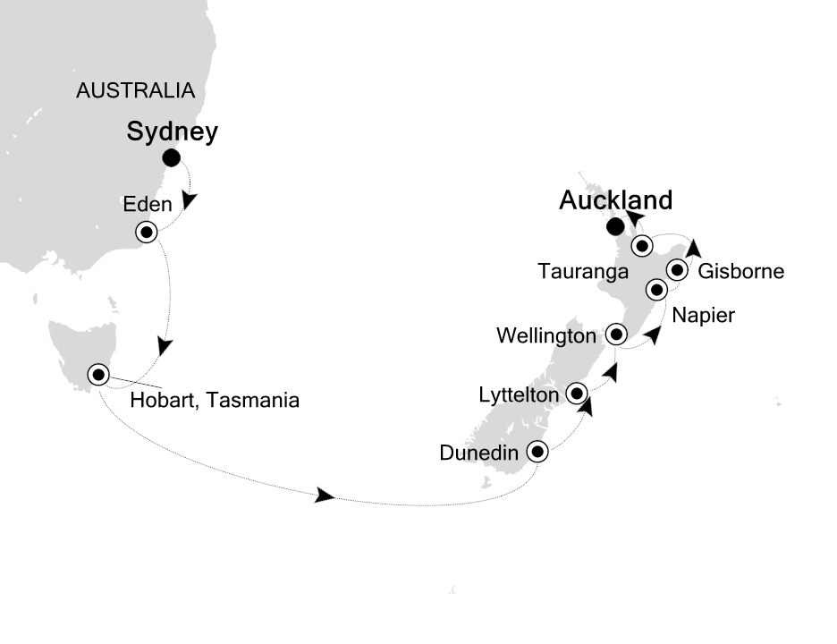 Reiseroute der Silver Moon am 17.01.2027, ab Sydney (AU), 14 Nächte