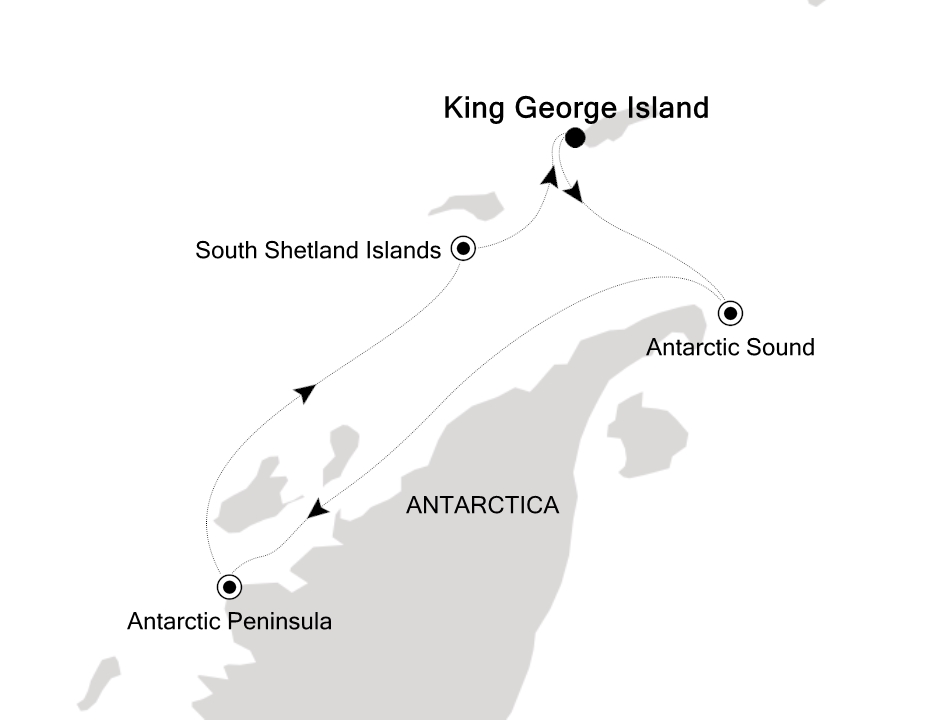 Reiseroute der Silver Endeavour am 26.10.2026, ab King George Island, 6 Nächte