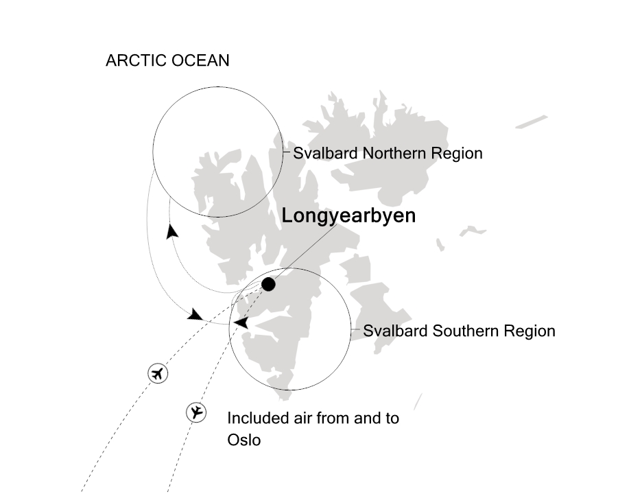 Reiseroute der Silver Endeavour am 13.06.2026, ab Longyearbyen, 7 Nächte