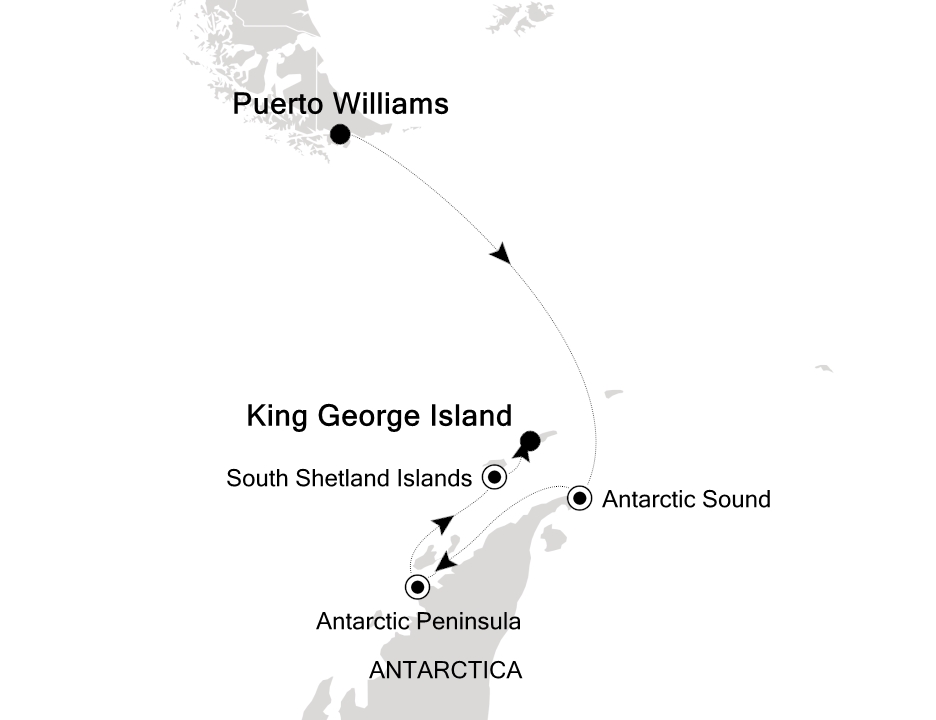 Reiseroute der Silver Wind am 01.03.2027, ab Puerto Williams, 9 Nächte