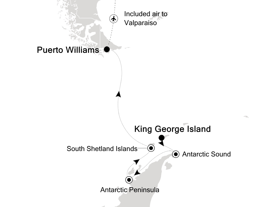 Reiseroute der Silver Wind am 15.01.2027, ab King George Island, 9 Nächte