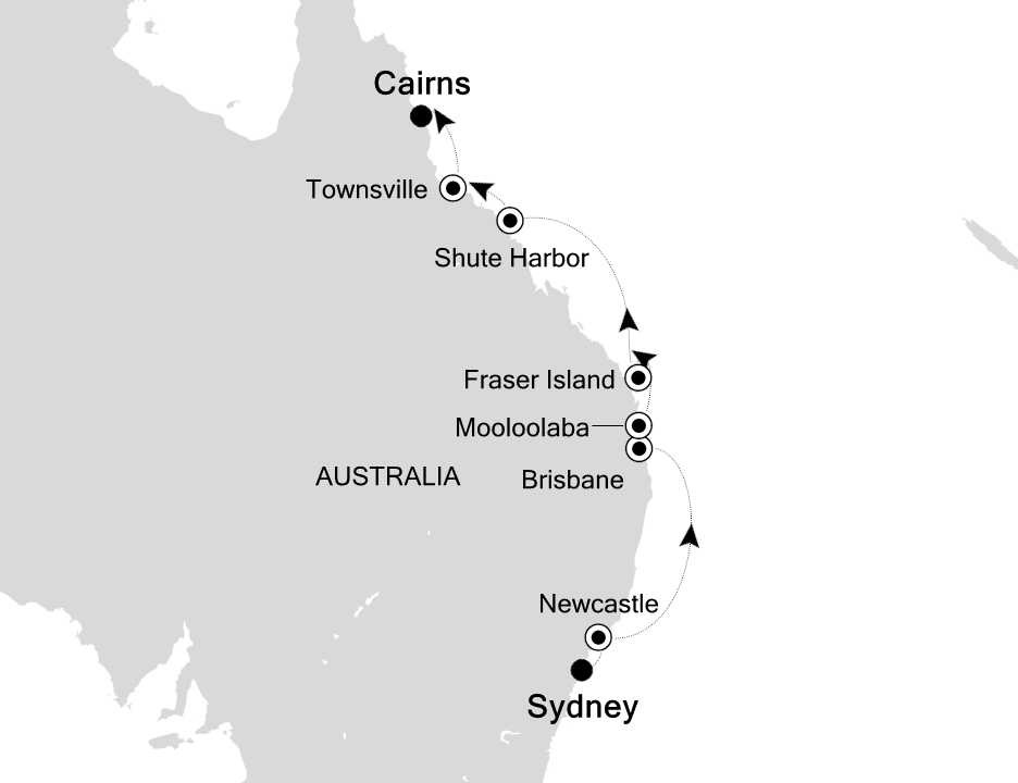 Reiseroute der Silver Nova am 18.10.2025, ab Sydney (AU), 10 Nächte