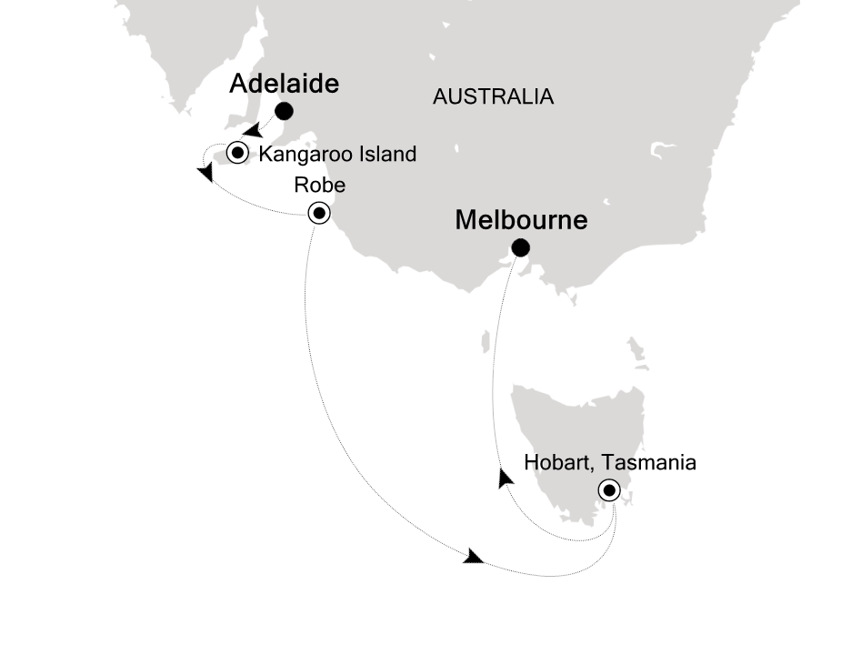 Reiseroute der Silver Nova am 22.11.2025, ab Adelaide, 8 Nächte