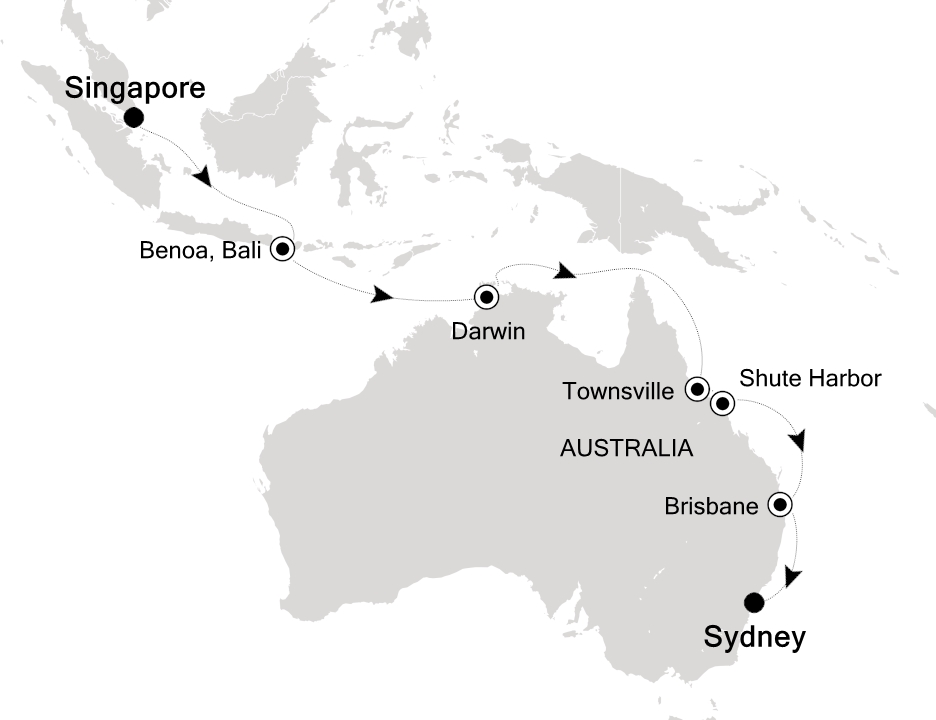 Reiseroute der Silver Nova am 25.09.2025, ab Singapur, 16 Nächte