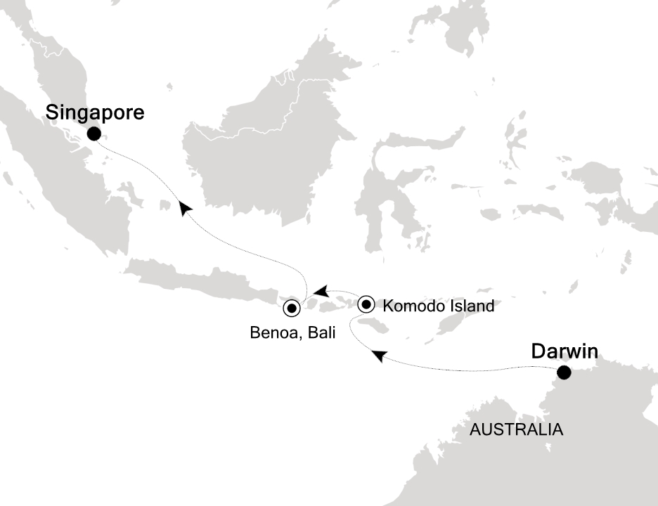 Reiseroute der Silver Nova am 04.02.2026, ab Darwin, 8 Nächte